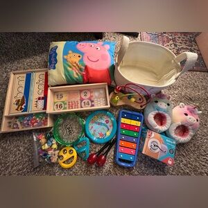 Educational toys/ Pippa pig pillow/ toy basket & more bundles